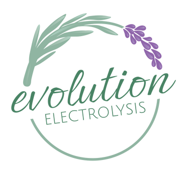 The evolution electrolysis logo. It shows a sprig of lavender making a circle around the words "evolution electrolysis".